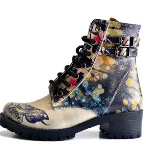 Butterfly Lace-up Multicolor Ankle Boots